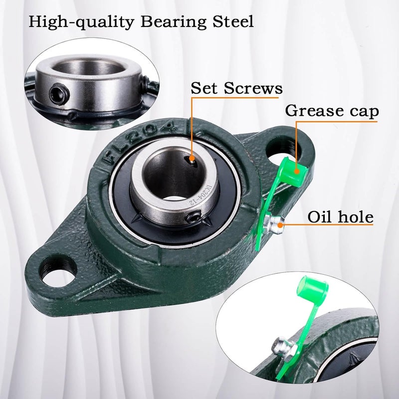 SHINICO Pillow Block Bearing 3/4 inch Shaft Bore, Flange Mounted UCFL204-12, Solid Cast Iron Base, Swamp Cooler Parts, Self-Aligning, 2Pack - Image 3